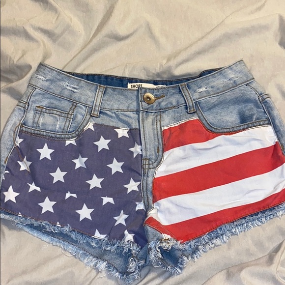 women's american flag denim shorts